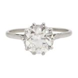 Platinum single stone diamond ring c.1940's, diamond approx 2.00 carat [image code: 5mc]