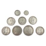 Approximately 120 grams of pre 1920 Great British silver coins including Queen Victoria 1894 crown,