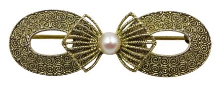 Thedore Fahrner Art Deco silver cultured pearl bow brooch, stamped original Fahrner 925