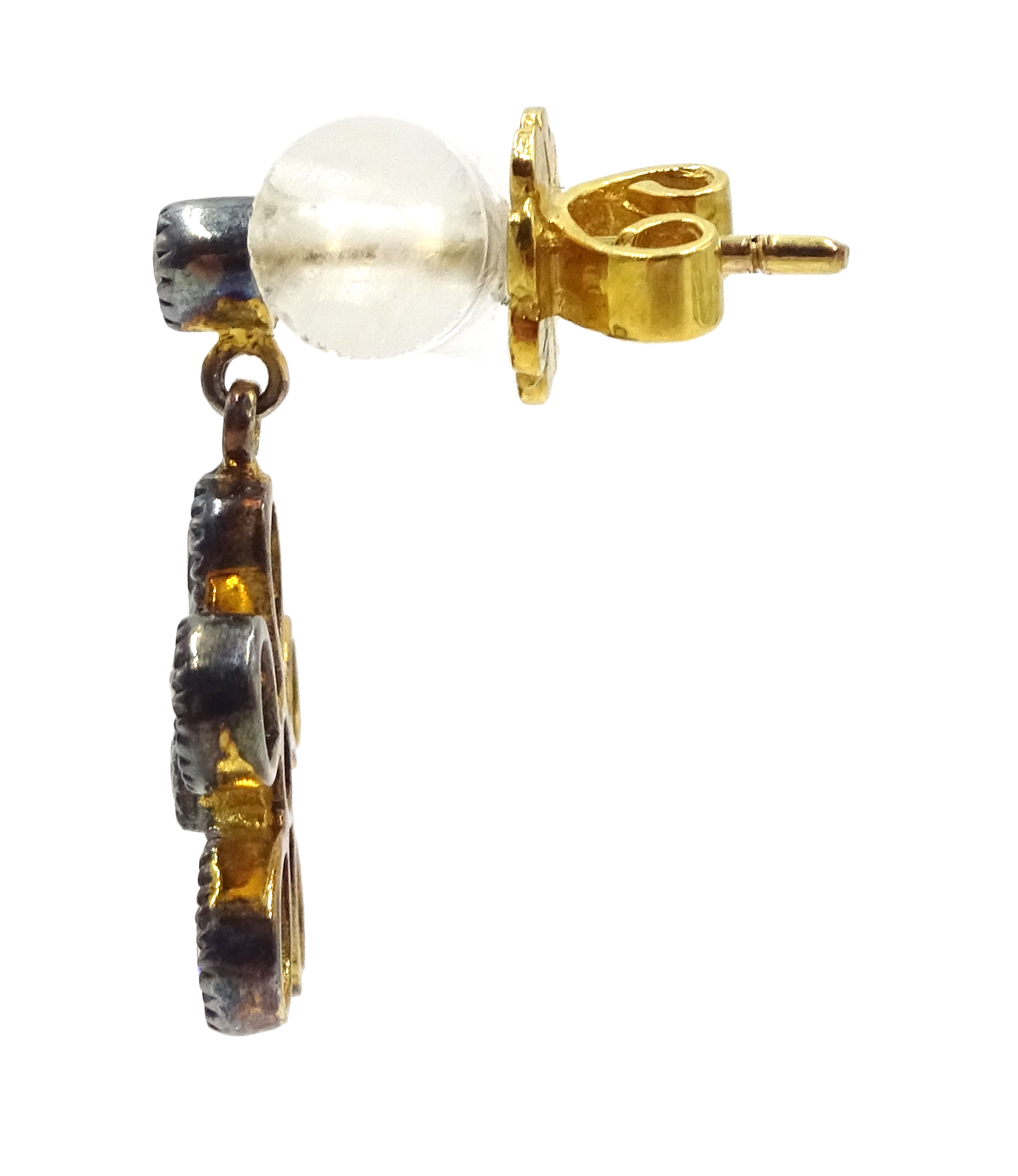Pair of blue topaz and diamond, daisy design pendant earrings - Image 2 of 2