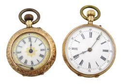 Two continental 14ct gold ladies pocket watches, top wind, both stamped