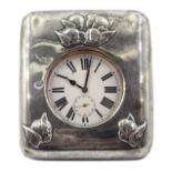 Goliath nickle pocket watch, case stamped 523607, in silver mounted case with embossed cherubs by Wi