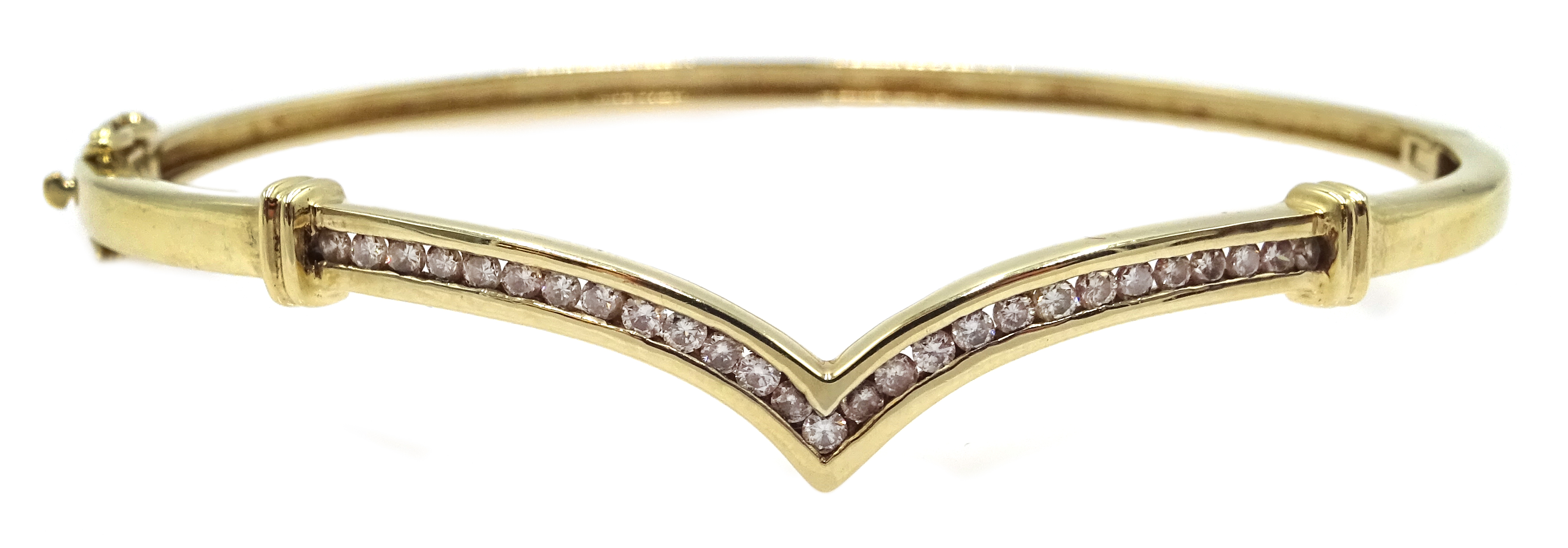 9ct gold diamond set hinged bangle, stamped 375 - Image 2 of 3