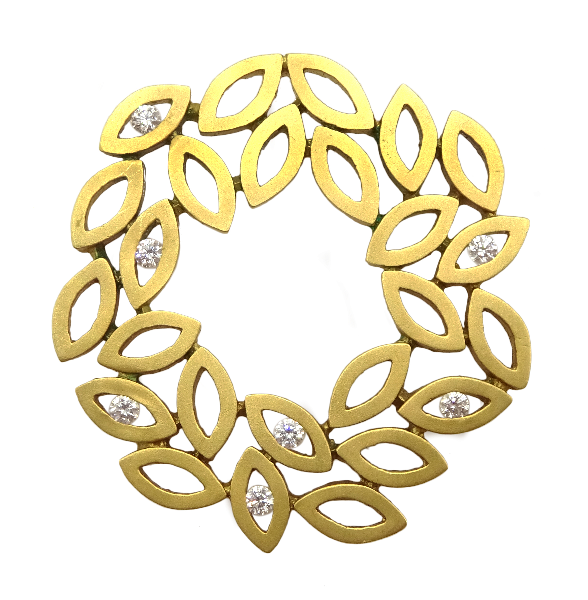 Greek 18ct gold pendant, stylised laurel leaf design set with seven round brilliant cut diamonds, o - Image 6 of 9