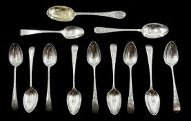 Set of six George III silver teaspoons,Old English pattern with bright cut decoration by George Smit