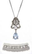9ct white gold blue topaz and diamond pendant necklace and 14ct white gold diamond set pendant slide