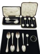 Pair of silver christening spoons by Cooper Brothers & Sons Ltd, Sheffield 1929 cased, four silver t