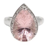 9ct gold pear shaped morganite and diamond cluster ring, hallmarked