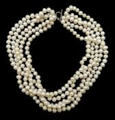 Five strand cultured pearl necklace, with silver clasp stamped 925