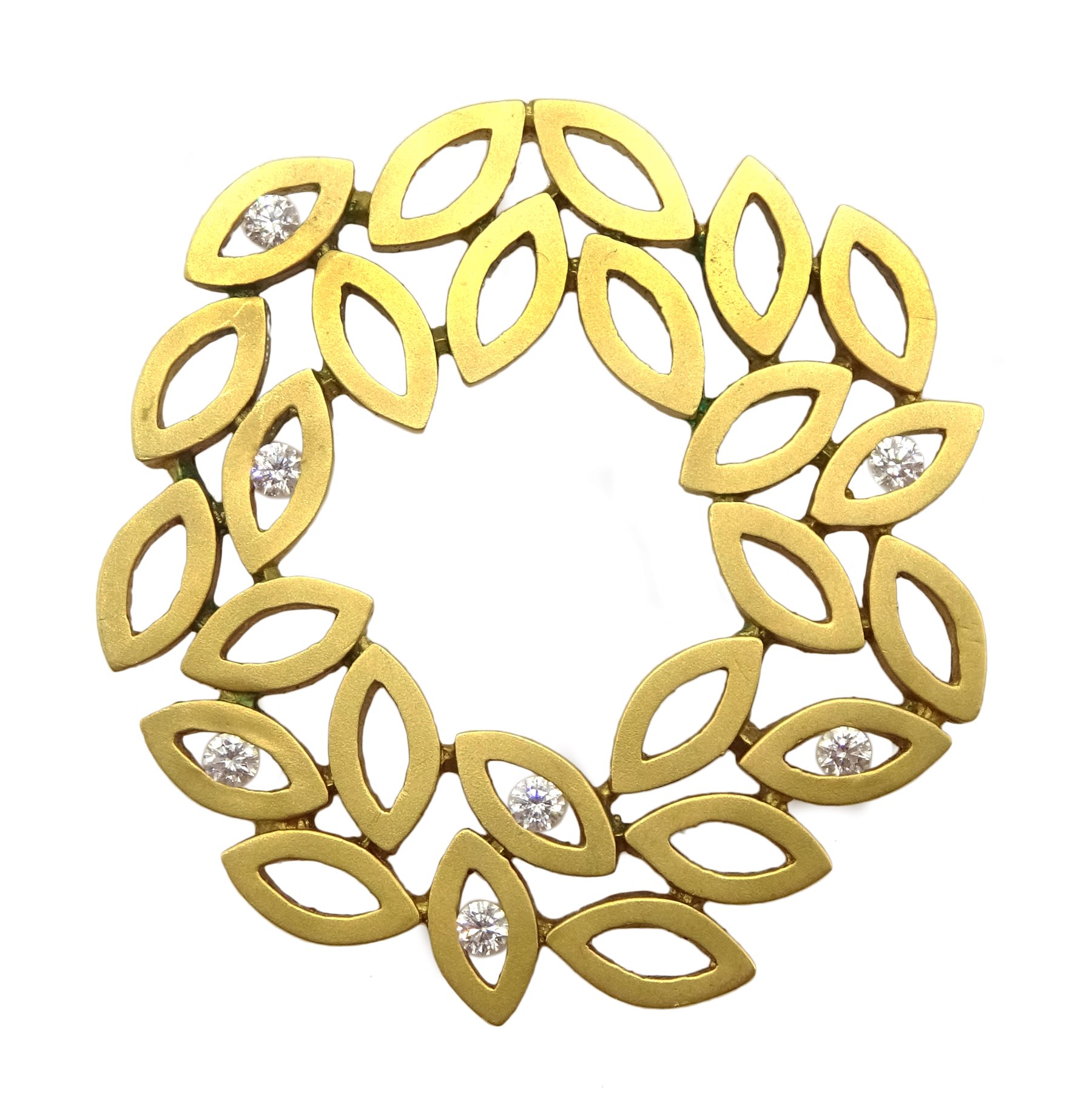 Greek 18ct gold pendant, stylised laurel leaf design set with seven round brilliant cut diamonds, o - Image 2 of 9