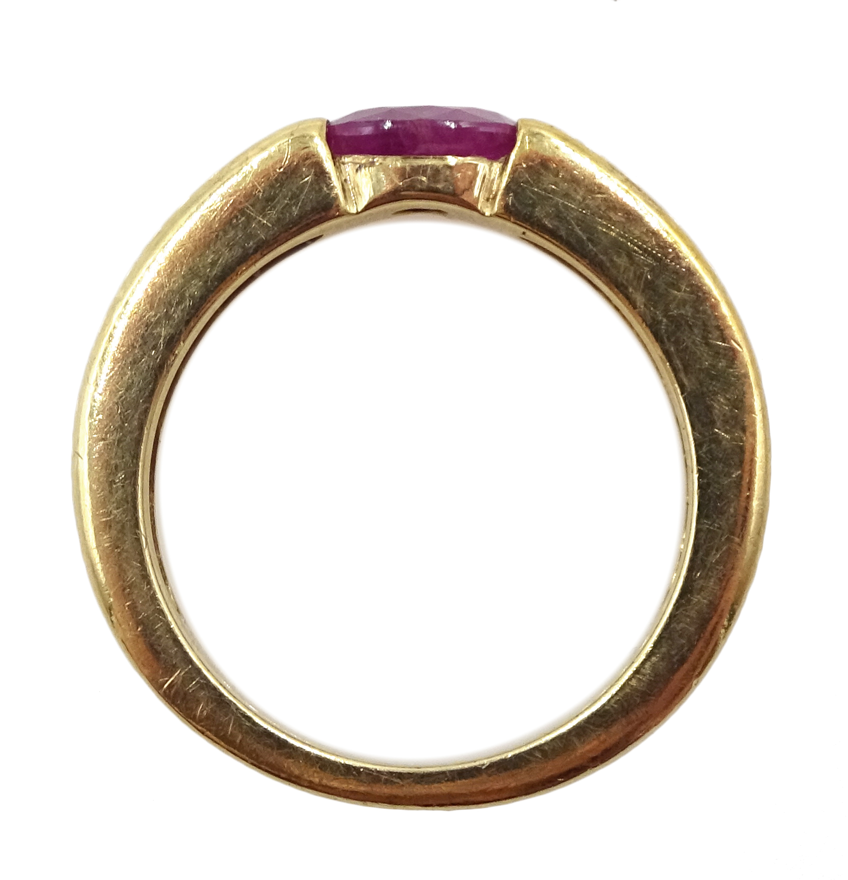Gold ruby and diamond pendant necklace, pair of matching earrings and a similar ruby ring, all hallm - Image 3 of 3