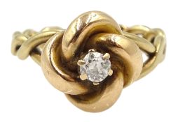 9ct gold old cut diamond knot ring
