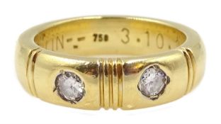 18ct gold two stone round brilliant cut diamond ring, rubover set, stamped 750