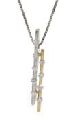 18ct yellow and white gold two row diamond pendant on 18ct gold necklace, hallmarked