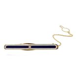 Victor Mayer for Faberge 18ct gold, blue and white enamel tie clip, set with a single diamond, limit