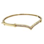 9ct gold diamond set hinged bangle, stamped 375