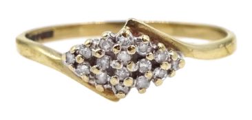 9ct gold diamond marquise shaped cluster ring, hallmarked