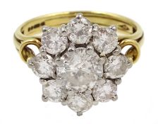 18ct gold diamond flower cluster ring, London 1976, central diamond approx 0.80 carat [image code