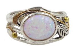 Silver and 14ct gold wire opal ring