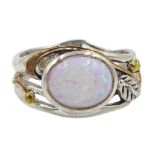 Silver and 14ct gold wire opal ring