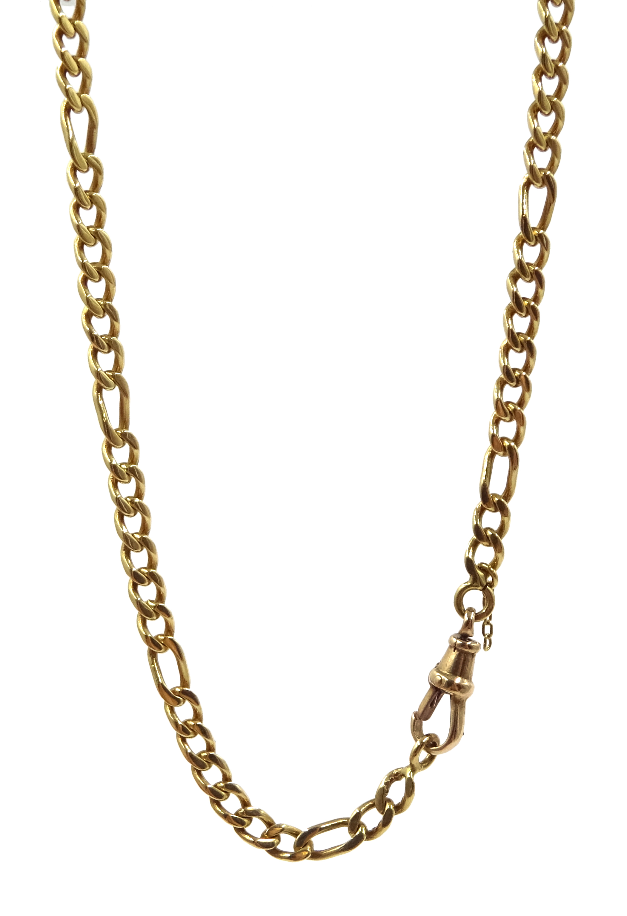 Gold figaro link chain necklace, stamped 18ct, with gold clip stamped 9kt