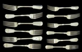 Set of six George IV silver dinner forks, fiddle pattern by William Bateman II, London 1826 and six