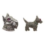 Two silver marcasite dog brooches, both stamped 925