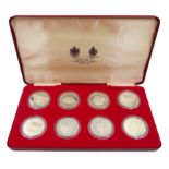 Eight Queen Elizabeth II sterling silver crown coins commemorating the Queen's 1977 Silver Jubilee,