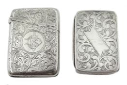 Victorian silver snuff box, bright cut decoration by John Rose, Birmingham 1899 and a vesta case by