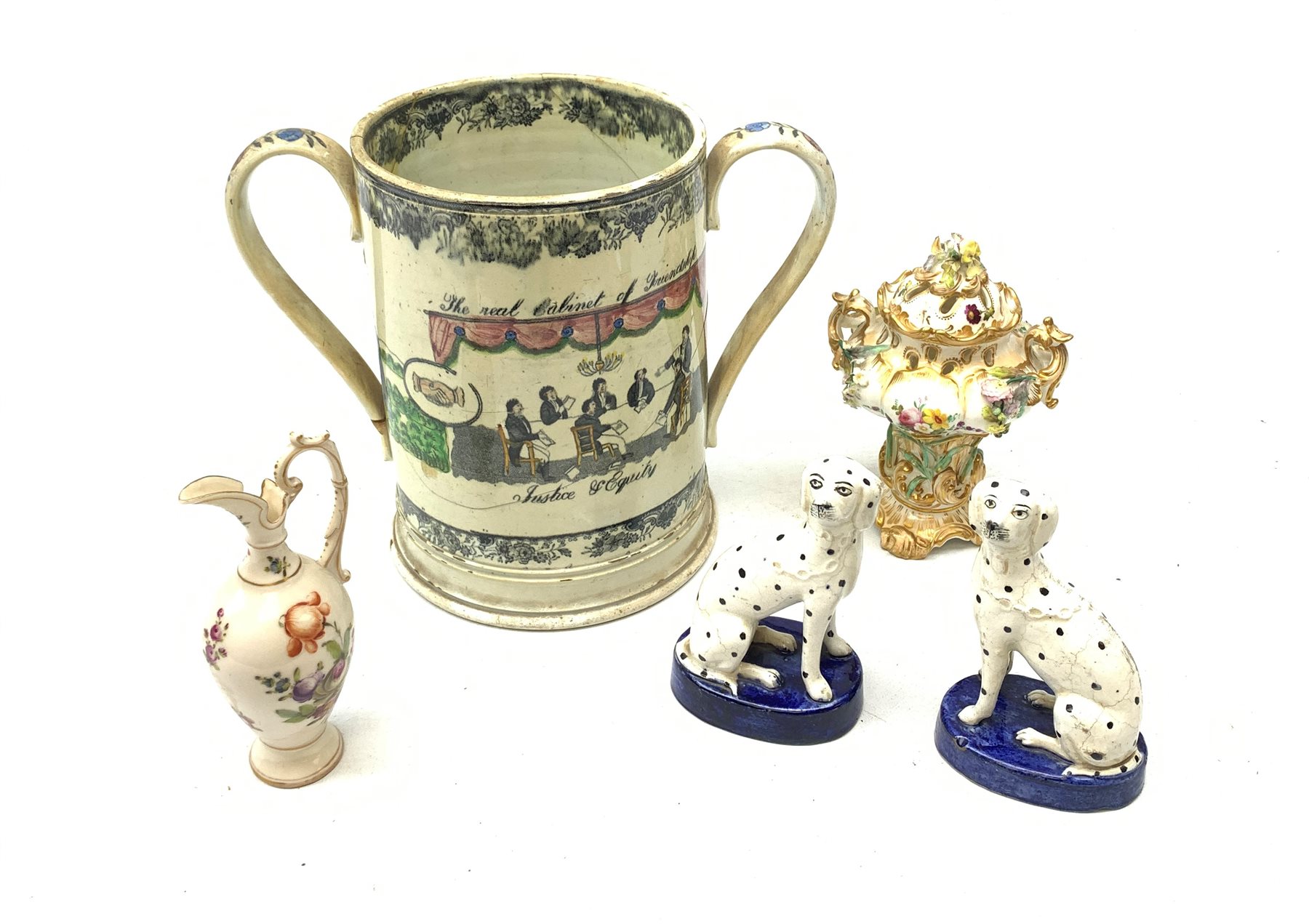 A large 19th century Staffordshire loving cup, detailed 'The Real Cabinet of Friendship Justice and - Image 2 of 27