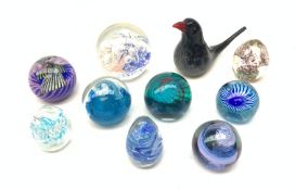 Ten glass paperweights, to include a boxed Caithness Pegasus paperweight, plus others Caithness exam