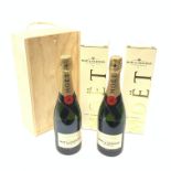 Two Bottles of 'Moet & Chandon Imperial Brut', 750ml, 12%vol, both boxed, housed together in a woode