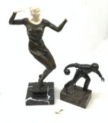 An Art Deco style bronze figure, modelled as a dancer with ivorine head and hands, raised upon a squ