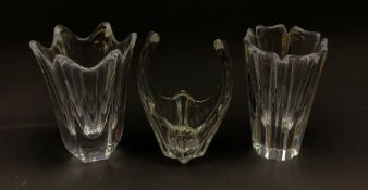 Two Orrefors clear Art Glass vases, largest H15cm, together with a Daum clear glass vases, H16cm.