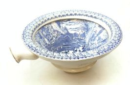 Victorian blue and white transfer printed toilet bowl, the interior decorated with a landscape scene