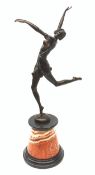 After B Zach, an Art Deco style bronze figure modelled as a dancer, raised upon a cylindrical marble