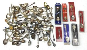 A quantity of souvenir spoons, to include silver plated examples, and silver examples, some marked S