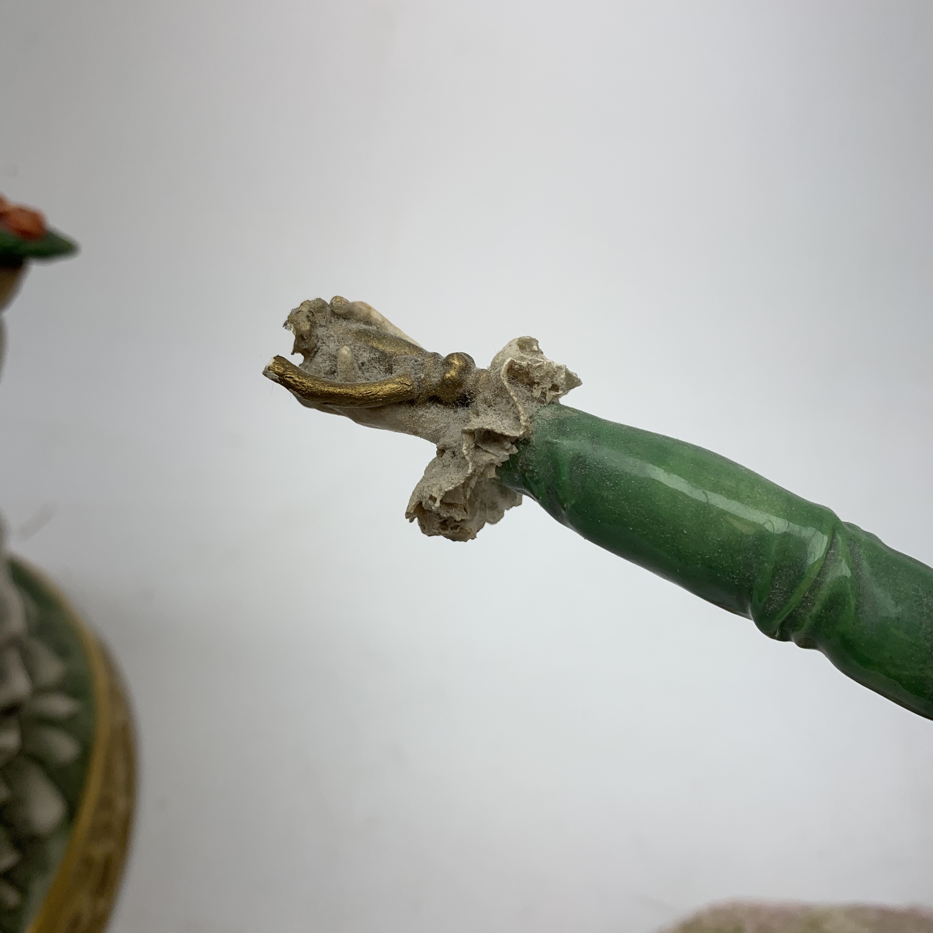 A pair of Continental figurines, each modelled as a male figure with sword in hand, and raised upon - Image 5 of 14
