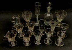 A group of drinking glasses, to include a number of 18th century style and later examples, one examp