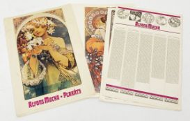 After Alfons Mucha, a folio containing ten facsimile edition of Art Nouveau prints, 60cm x 41cm.