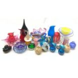 Collection of vintage and modern glass including Mdina, cranberry glass, Murano style glass etc