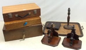 A late 19th/early 20th century oak canteen box, with twin campaign style handles and inset vacant ca