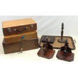 A late 19th/early 20th century oak canteen box, with twin campaign style handles and inset vacant ca