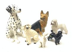 A Beswick fireside dalmation, No 2271, H35cm (a/f), a Kingston Pottery Alsatian, a Beswick Poodle, H