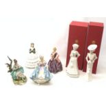 A group of figurines, comprising two boxed Spode Pauline Shine examples, Lily and Olivia (one a/f),