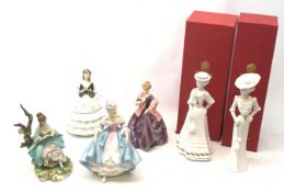 A group of figurines, comprising two boxed Spode Pauline Shine examples, Lily and Olivia (one a/f),