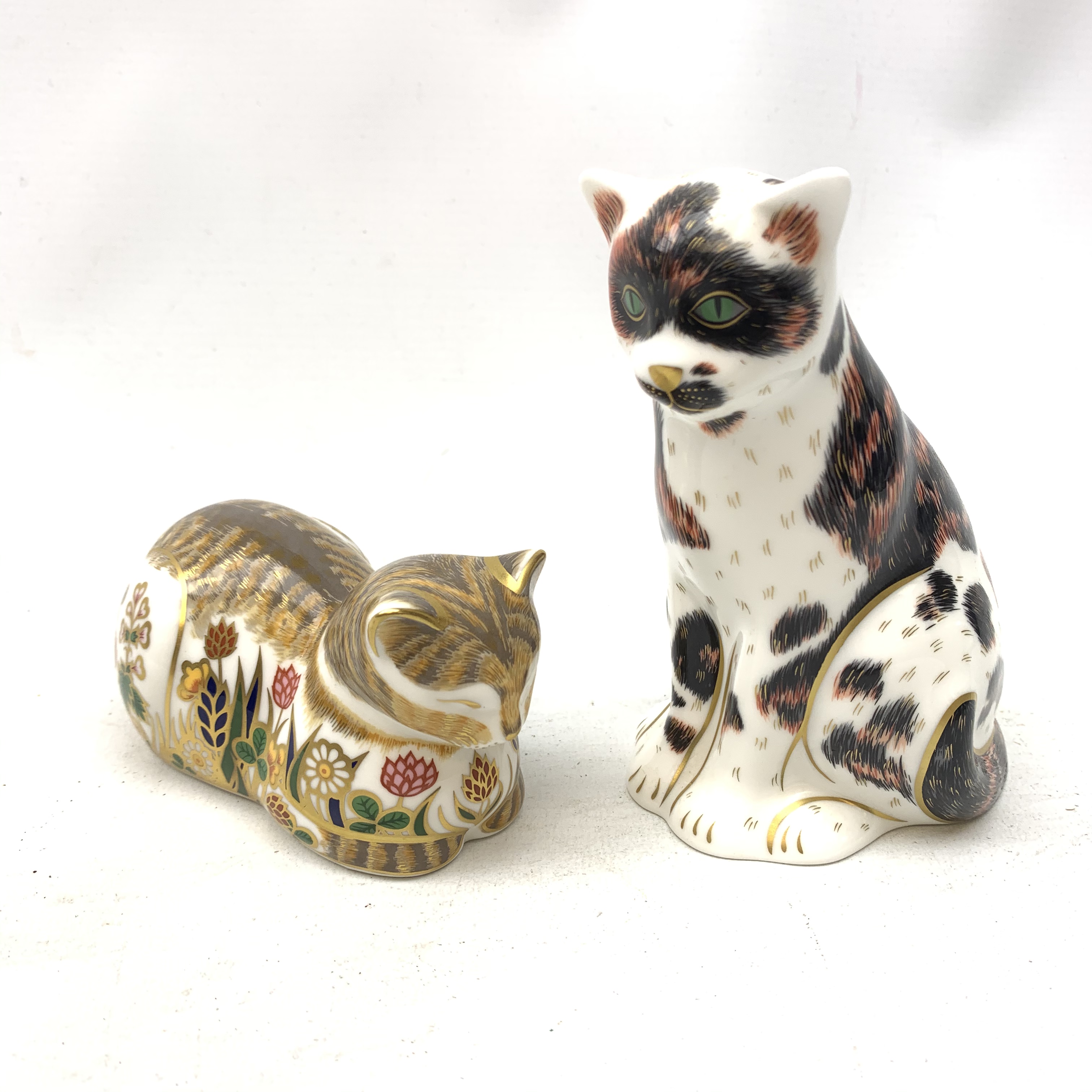 Two Crown Derby paperweights, the first modelled as Mother Cat, the second as Cottage Garden cat, ea