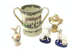 A large 19th century Staffordshire loving cup, detailed 'The Real Cabinet of Friendship Justice and