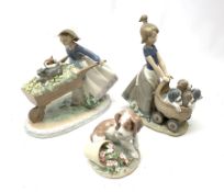 A Lladro figurine, 'Barrow of Fun' Model 5460, H20.5cm, together two further Lladro figurines, 'Litt