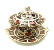 A Royal Crown Derby Imari 1128 twin handled tureen and cover with acorn finial, together with accomp